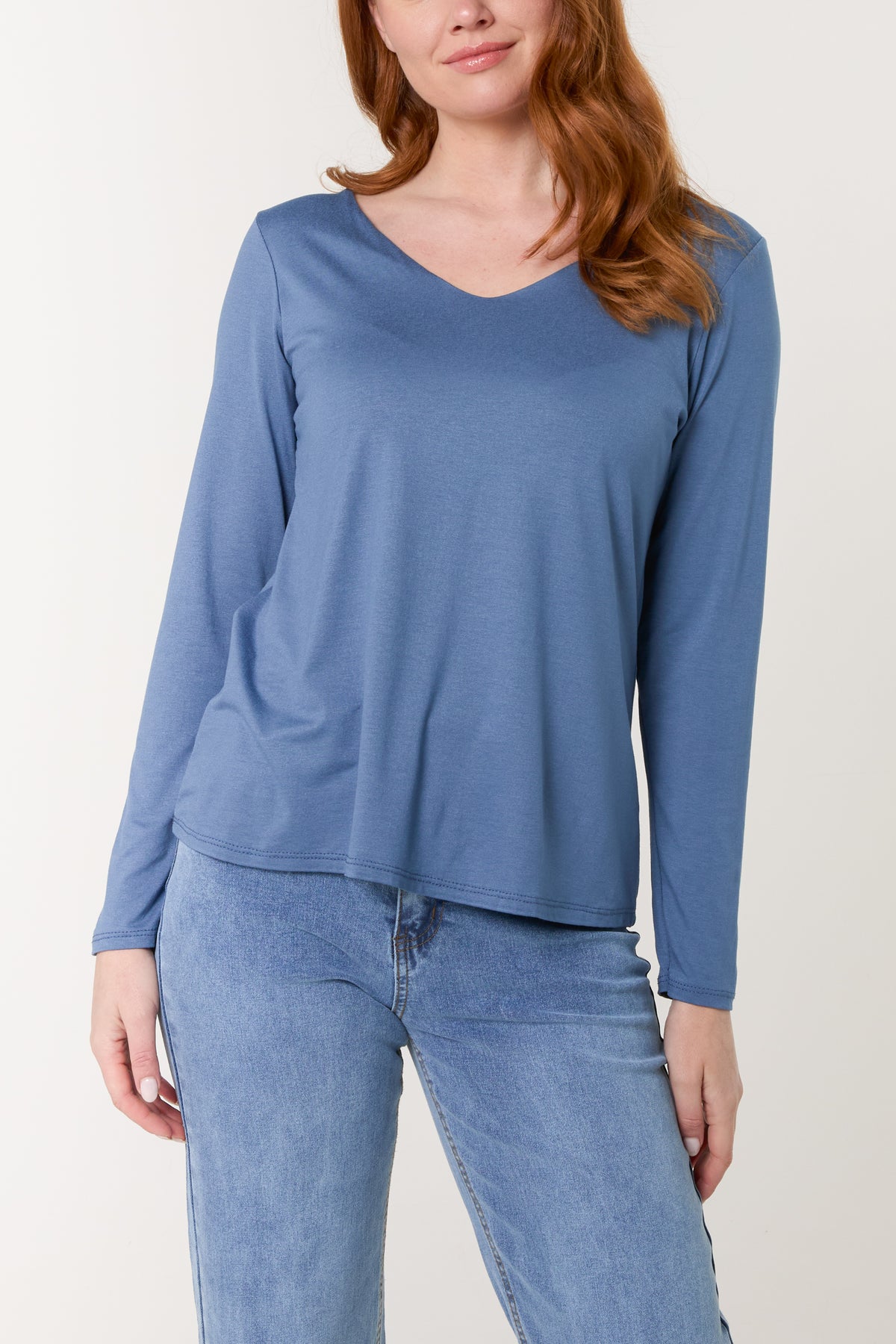 Basic V-Neck Stretch Long Sleeve Top