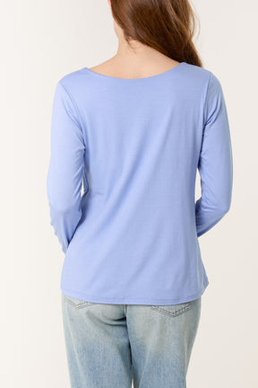 Basic V-Neck Stretch Long Sleeve Top