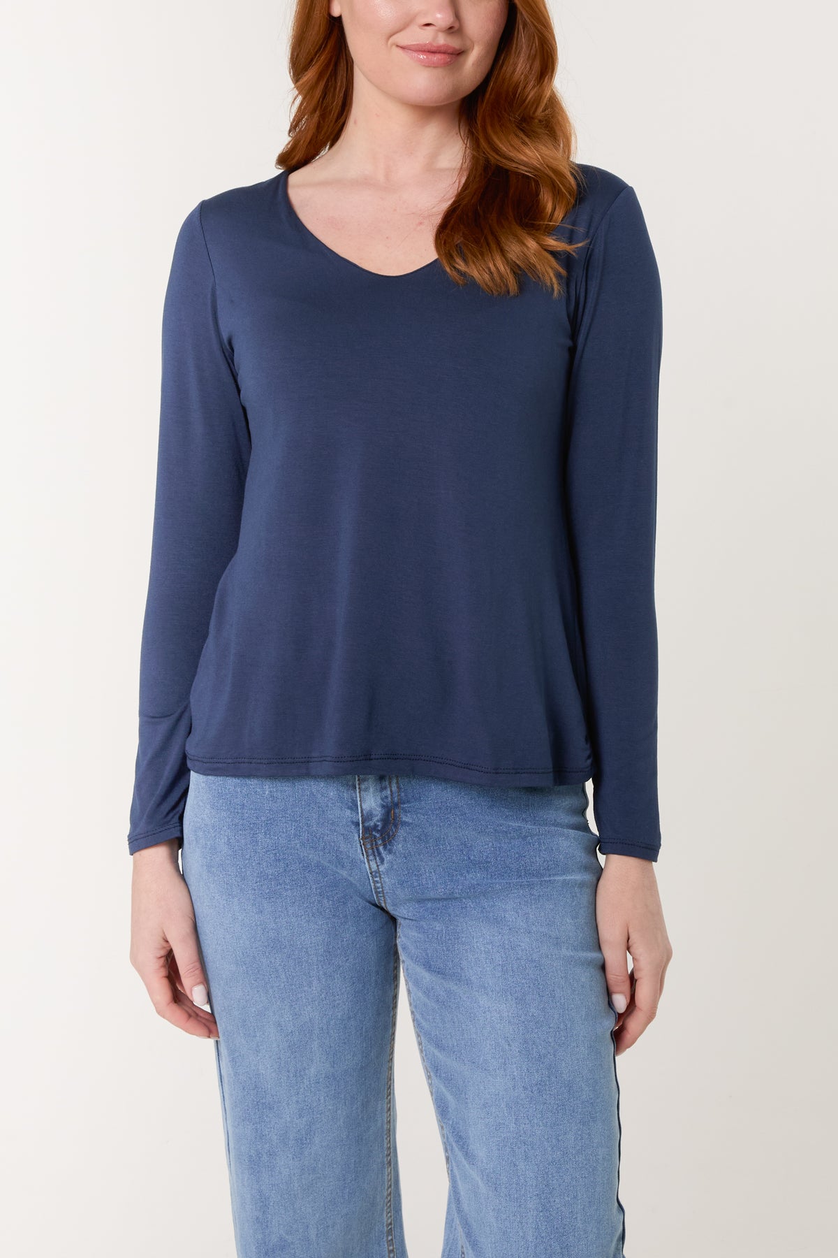 Basic V-Neck Stretch Long Sleeve Top