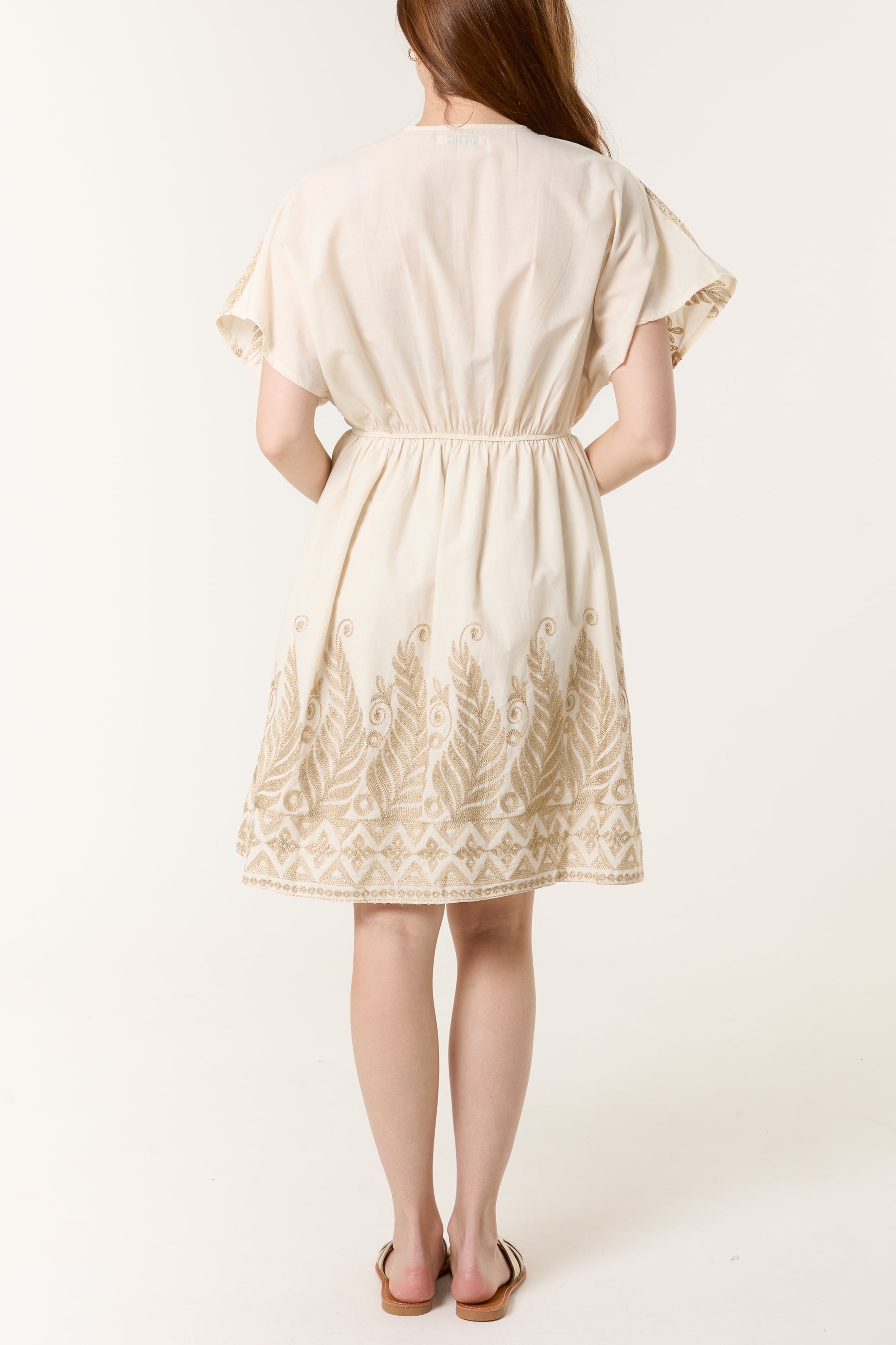 Lurex Embroidery V-Neck Mini Dress