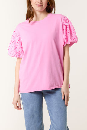 Broderie Anglaise Balloon Sleeve Top