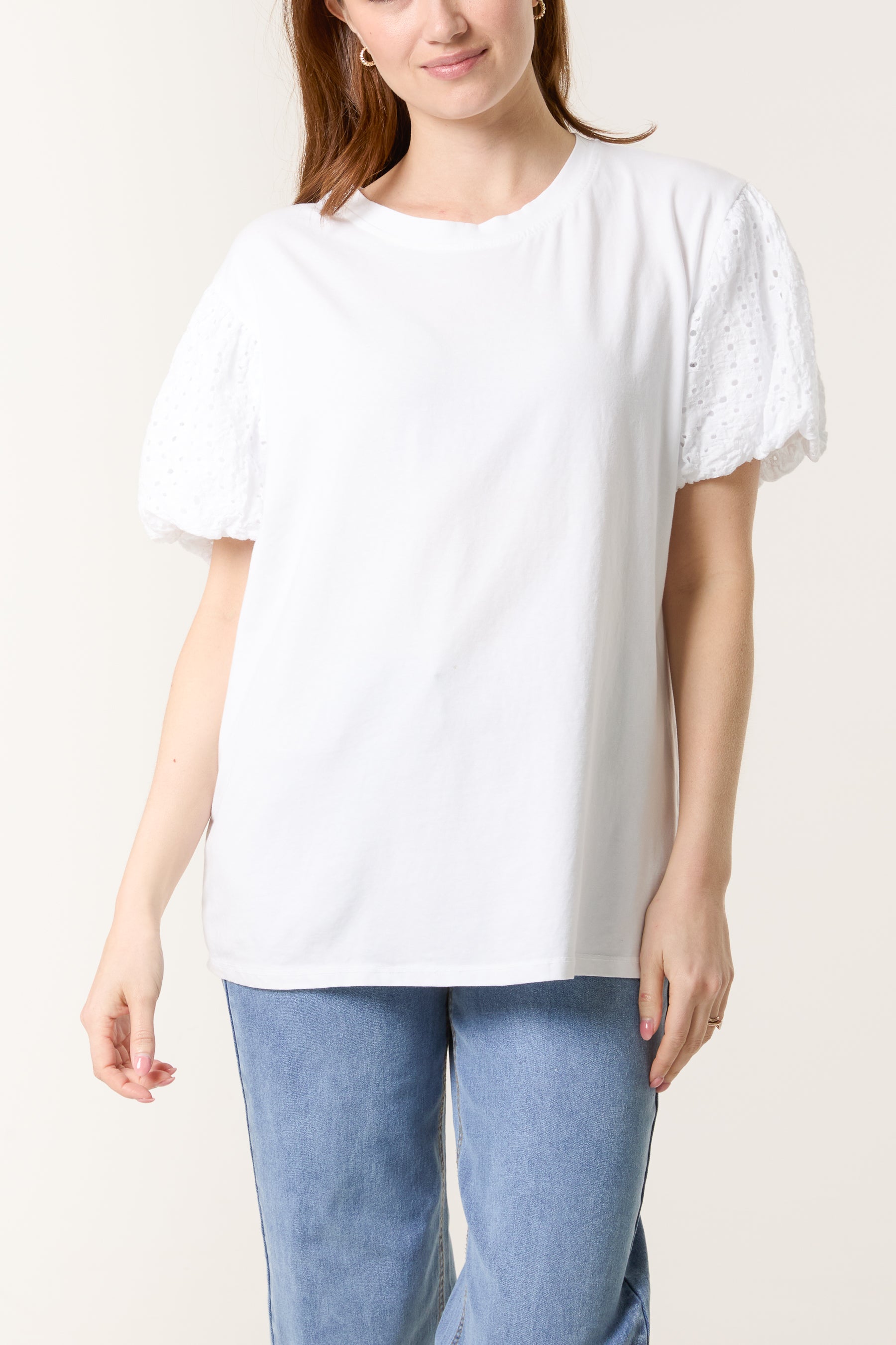 Broderie Anglaise Balloon Sleeve Top