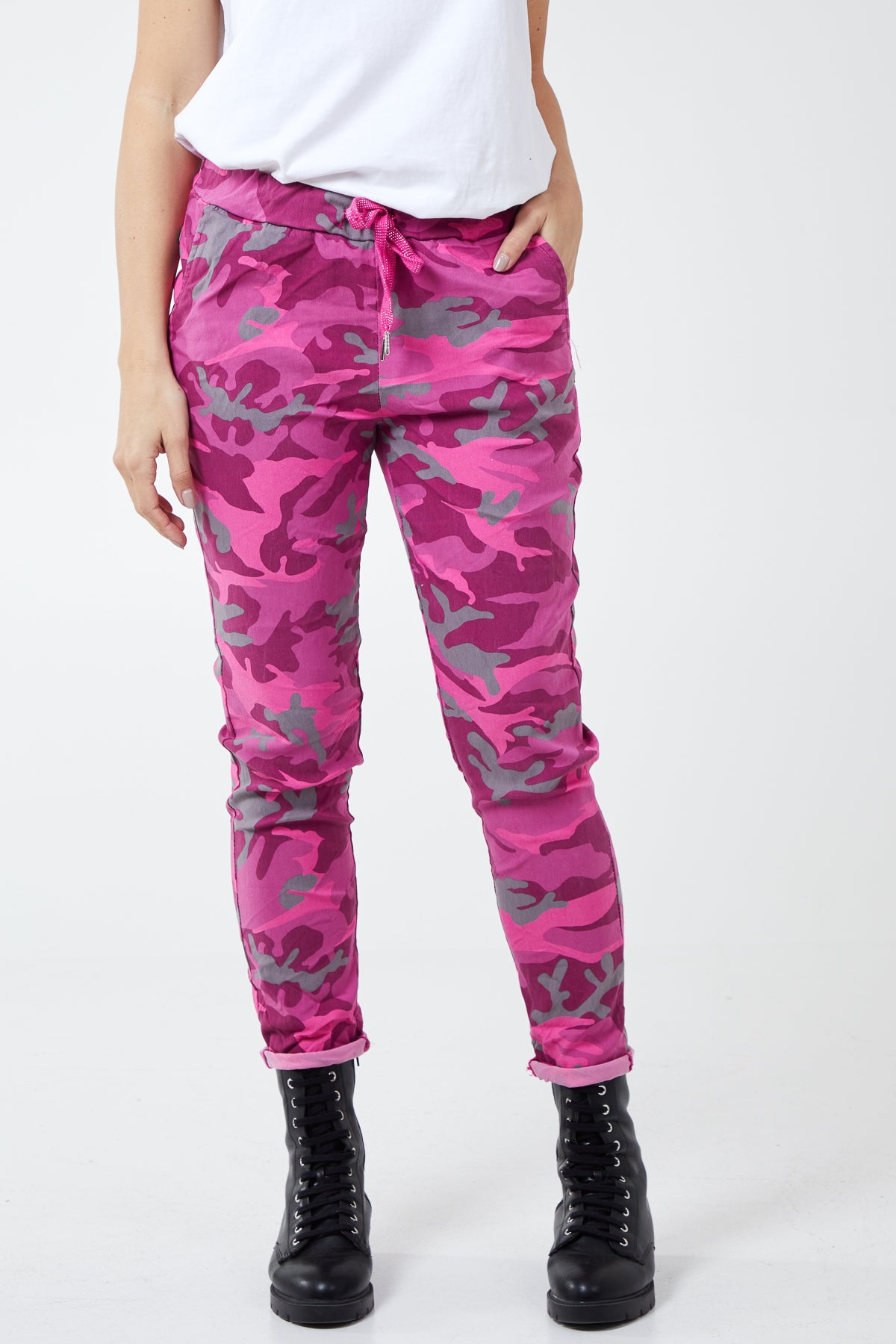 Plus Size Pink Camouflage Print Stretchy Magic Trousers  Boutique Store   SilkFred