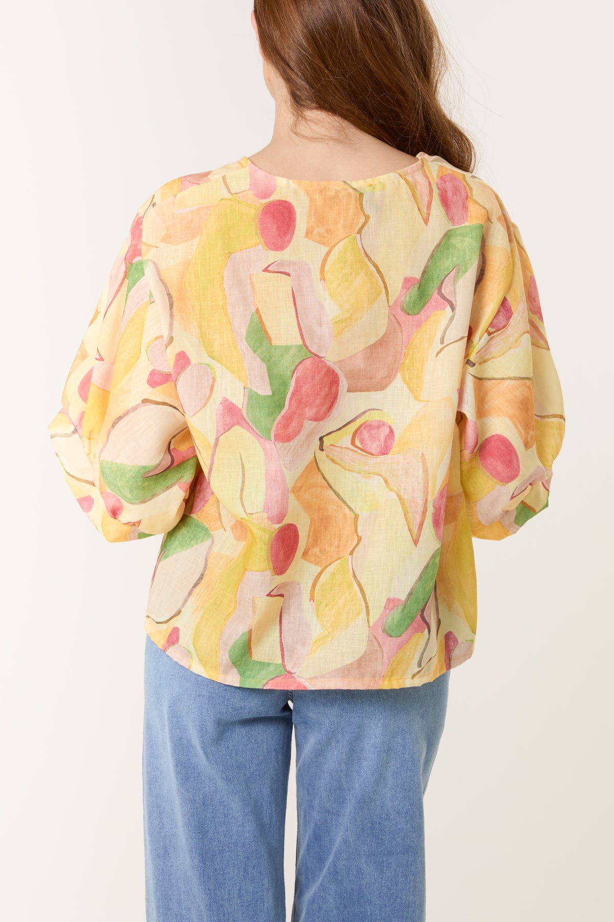 Watercolour Print Puff Sleeve Blouse