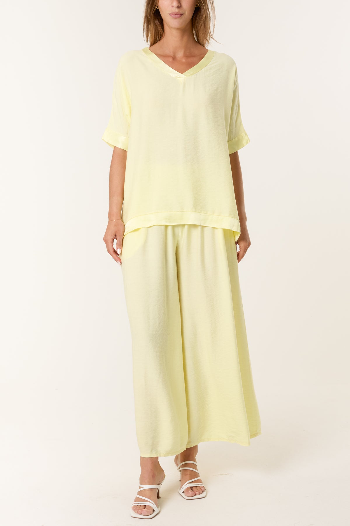 Satin Trim Top & Trousers Set