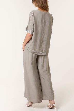 Satin Trim Top & Trousers Set
