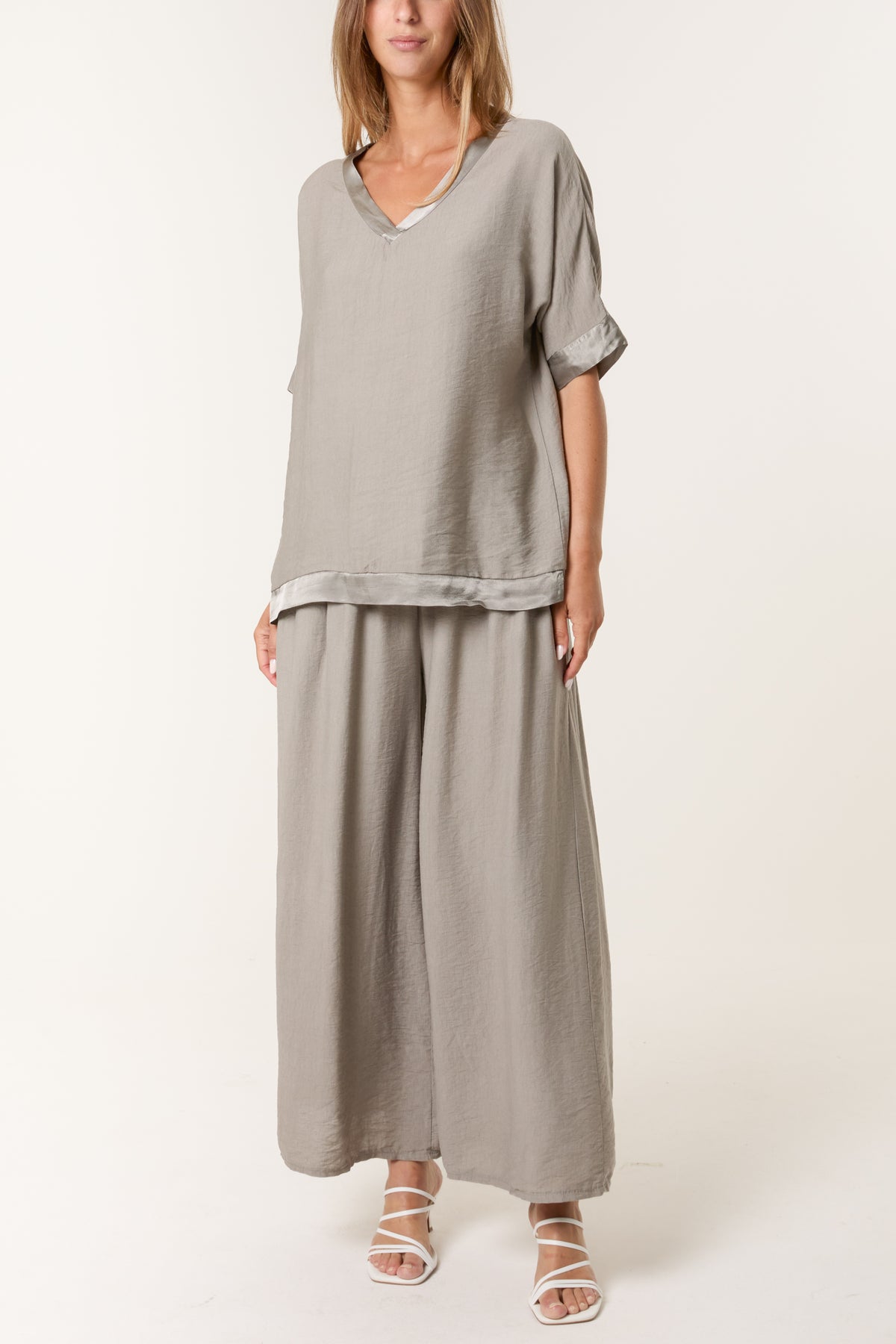 Satin Trim Top & Trousers Set