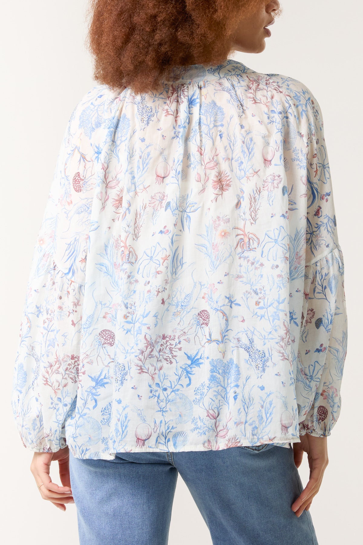 Sea Print Balloon Sleeve Blouse