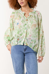 Sea Print Balloon Sleeve Blouse