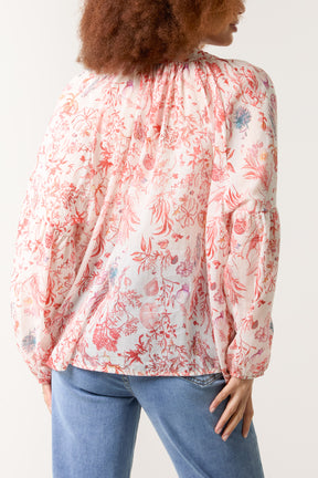 Sea Print Balloon Sleeve Blouse