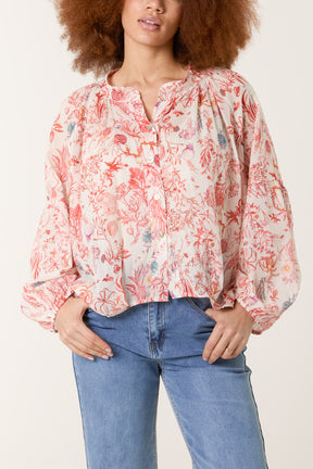 Sea Print Balloon Sleeve Blouse