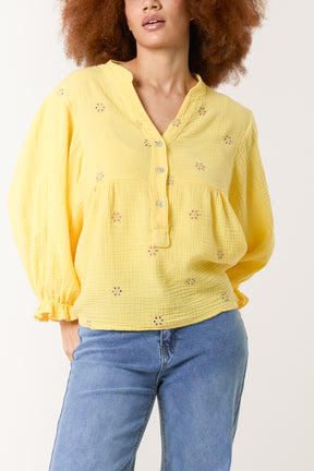 Gold Broderie Anglaise Cheesecloth Blouse