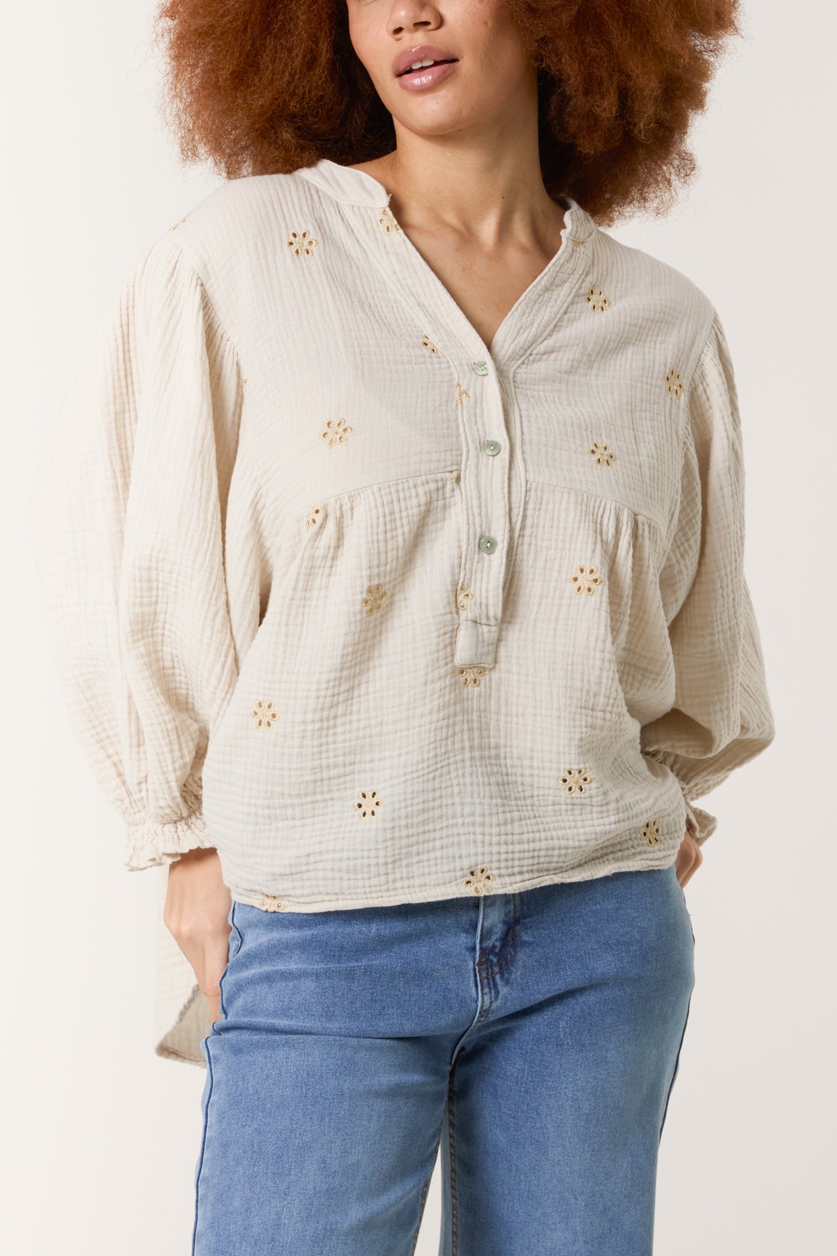 Gold Broderie Anglaise Cheesecloth Blouse