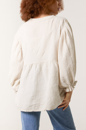 Gold Broderie Anglaise Cheesecloth Blouse