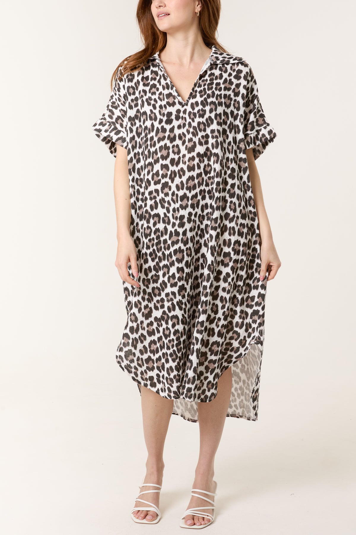 Animal Print Cheesecloth Midi Dress