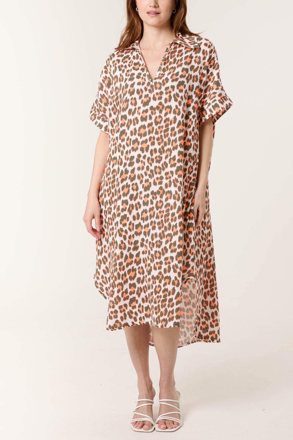 Animal Print Cheesecloth Midi Dress