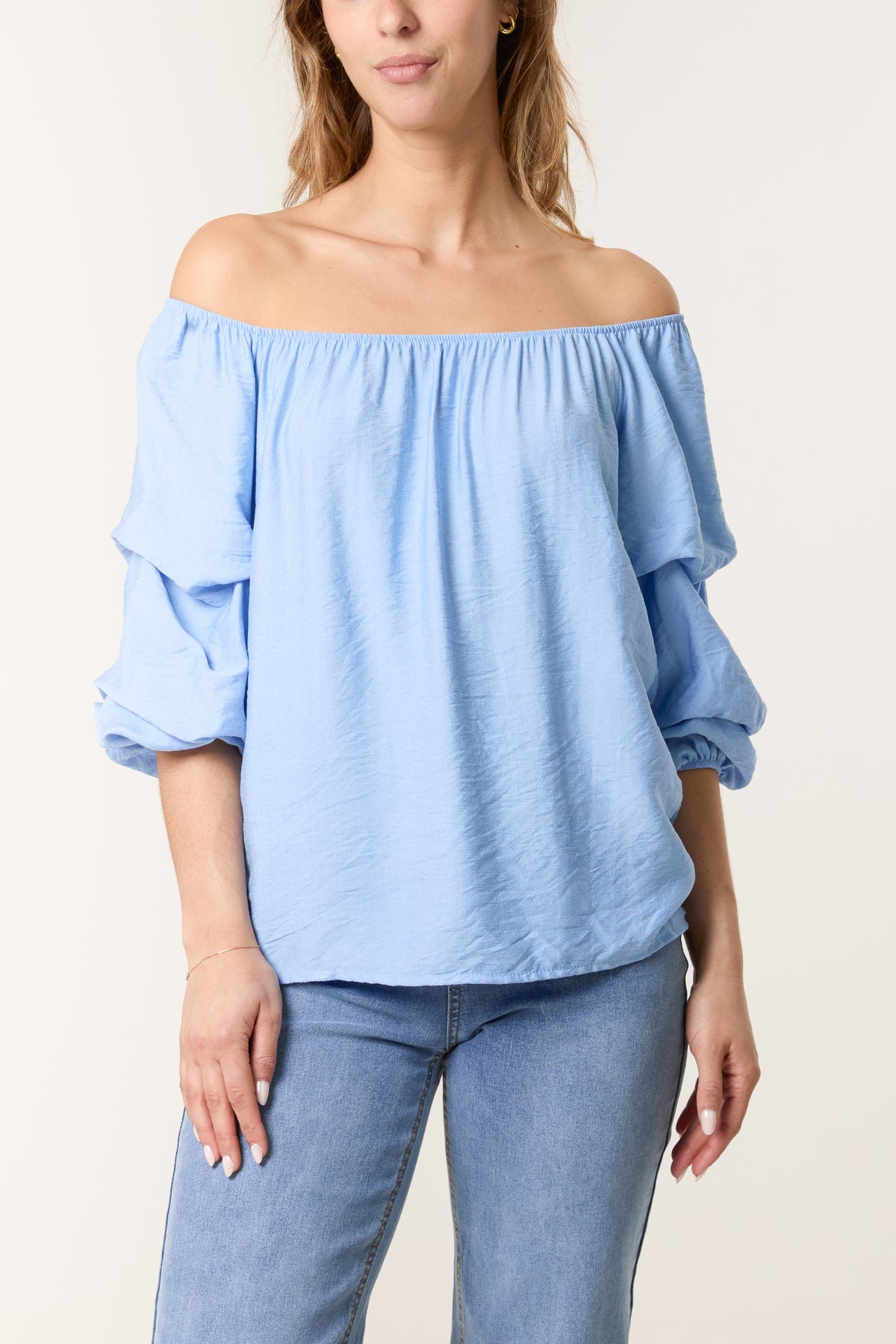 Ruched 3/4 Sleeve Bardot Top