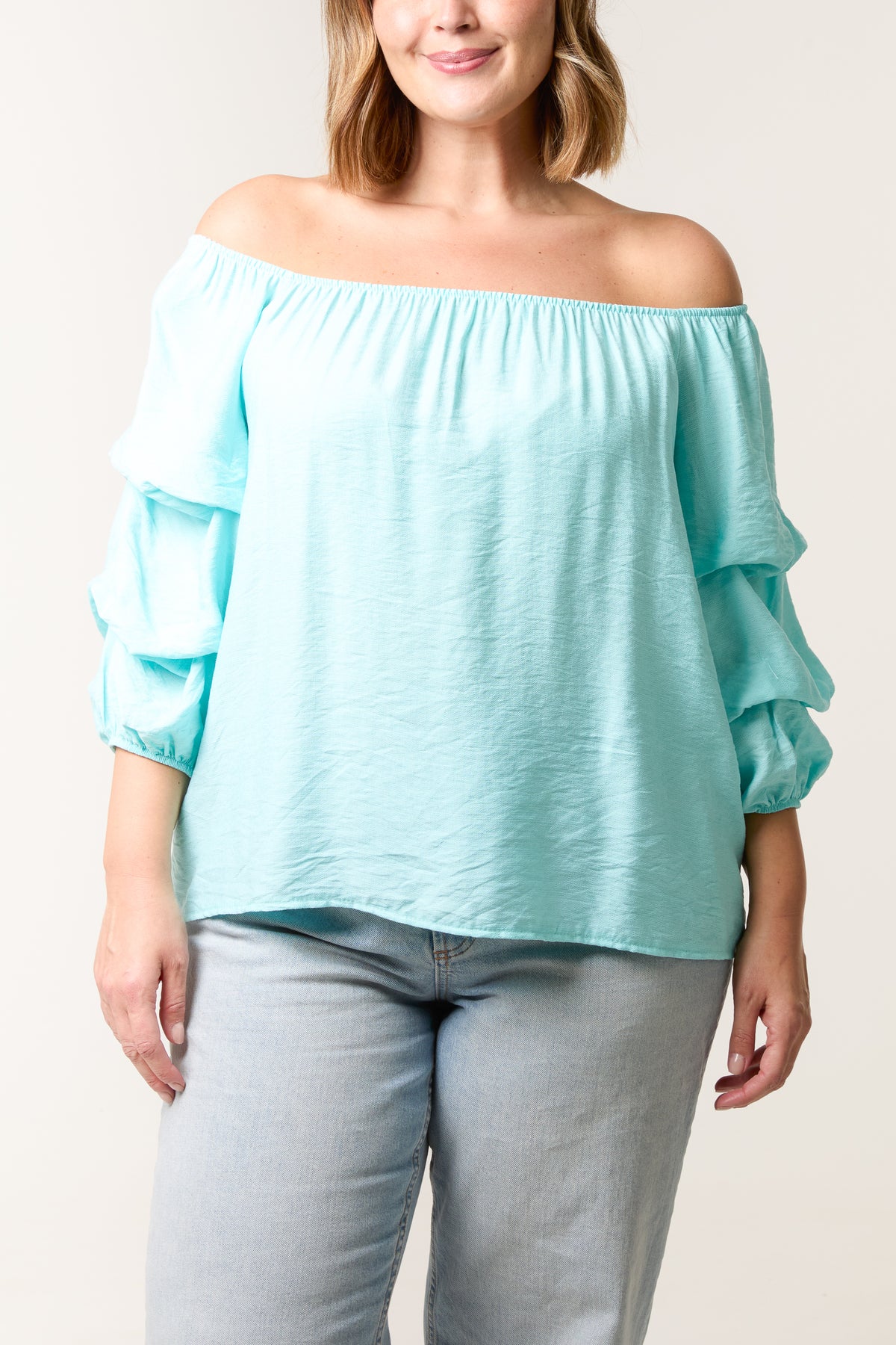 Ruched 3/4 Sleeve Bardot Top