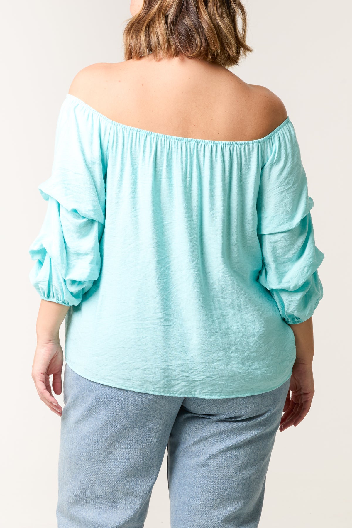 Ruched 3/4 Sleeve Bardot Top