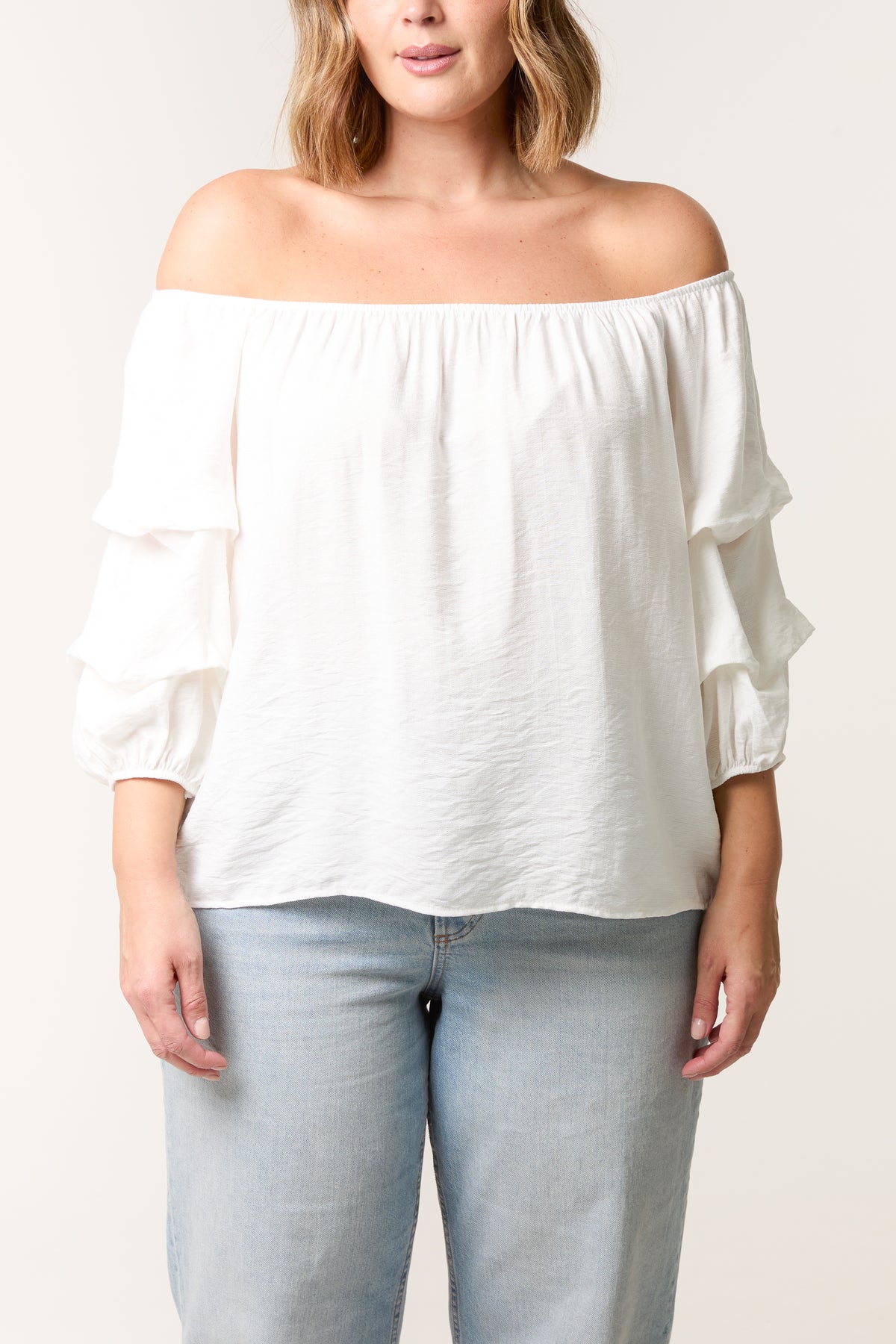 Ruched 3/4 Sleeve Bardot Top