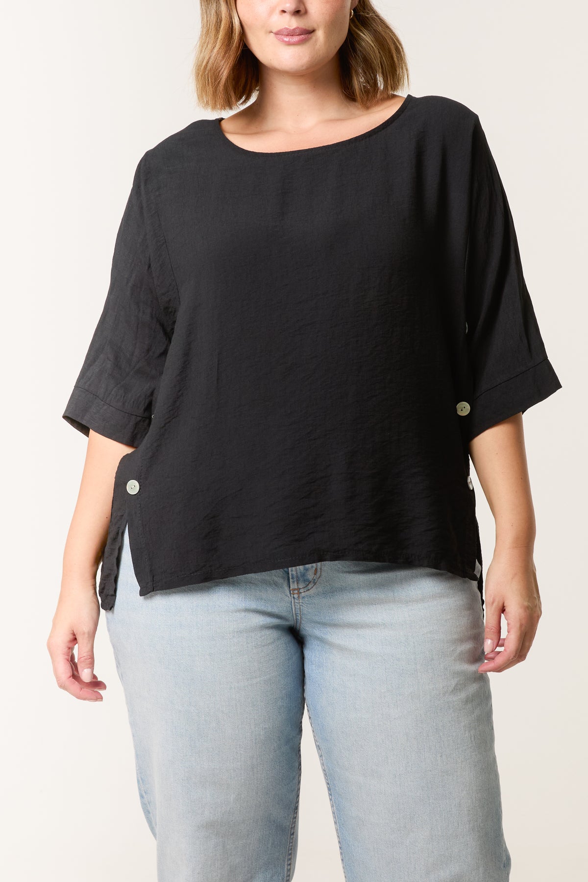 Side Buttons Short Sleeve Top