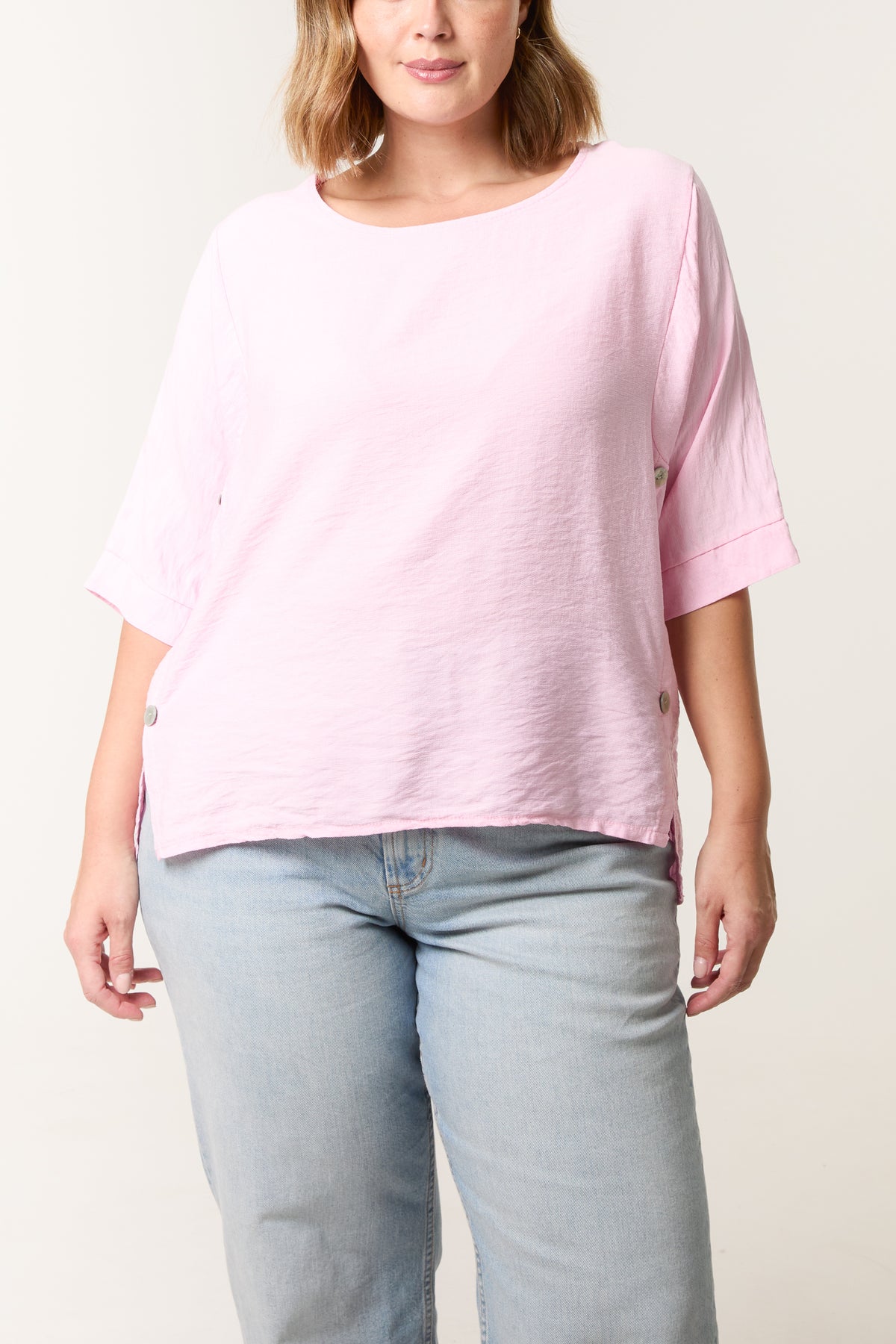 Side Buttons Short Sleeve Top