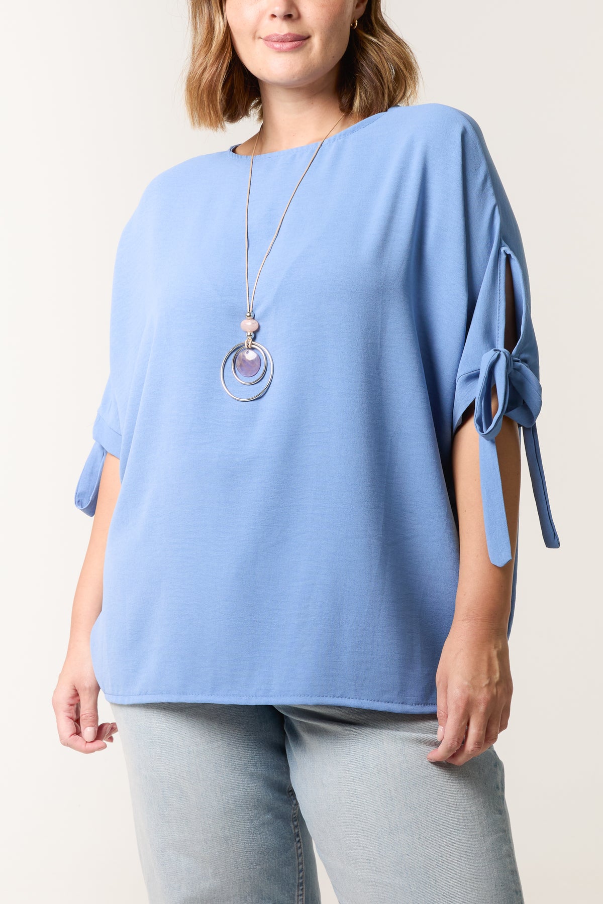 Necklace Bow Sleeve Blouse