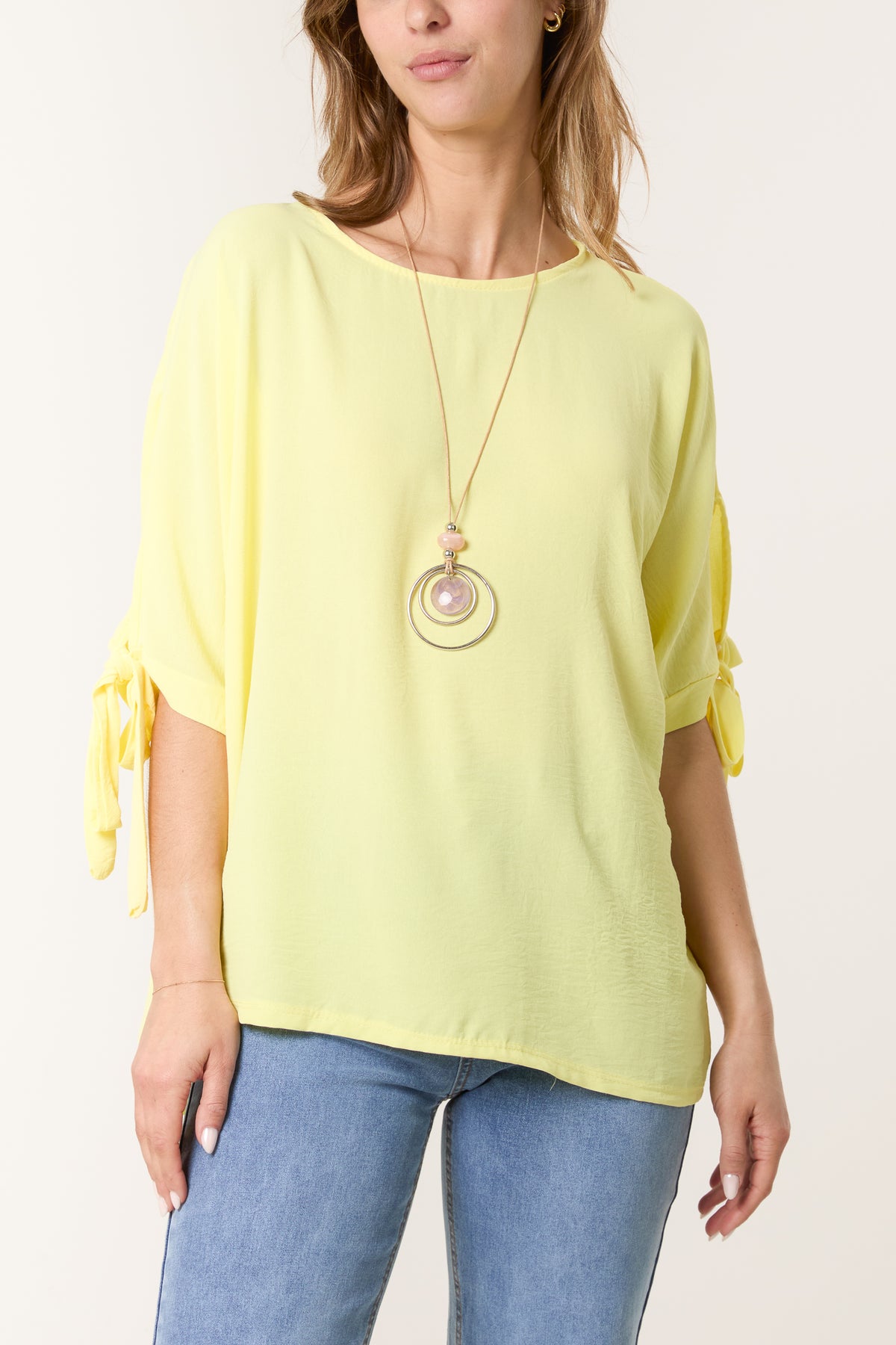 Necklace Bow Sleeve Blouse