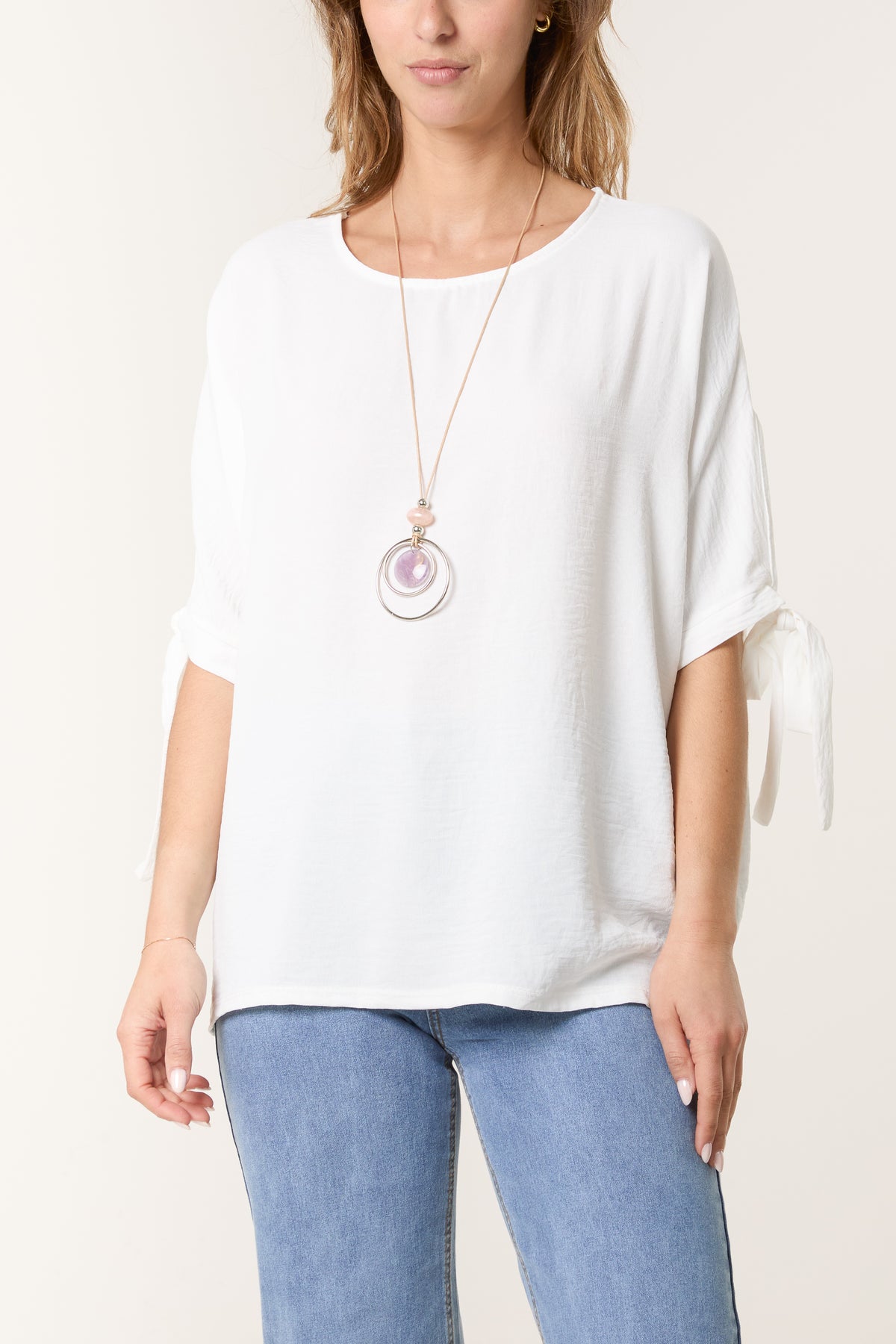 Necklace Bow Sleeve Blouse