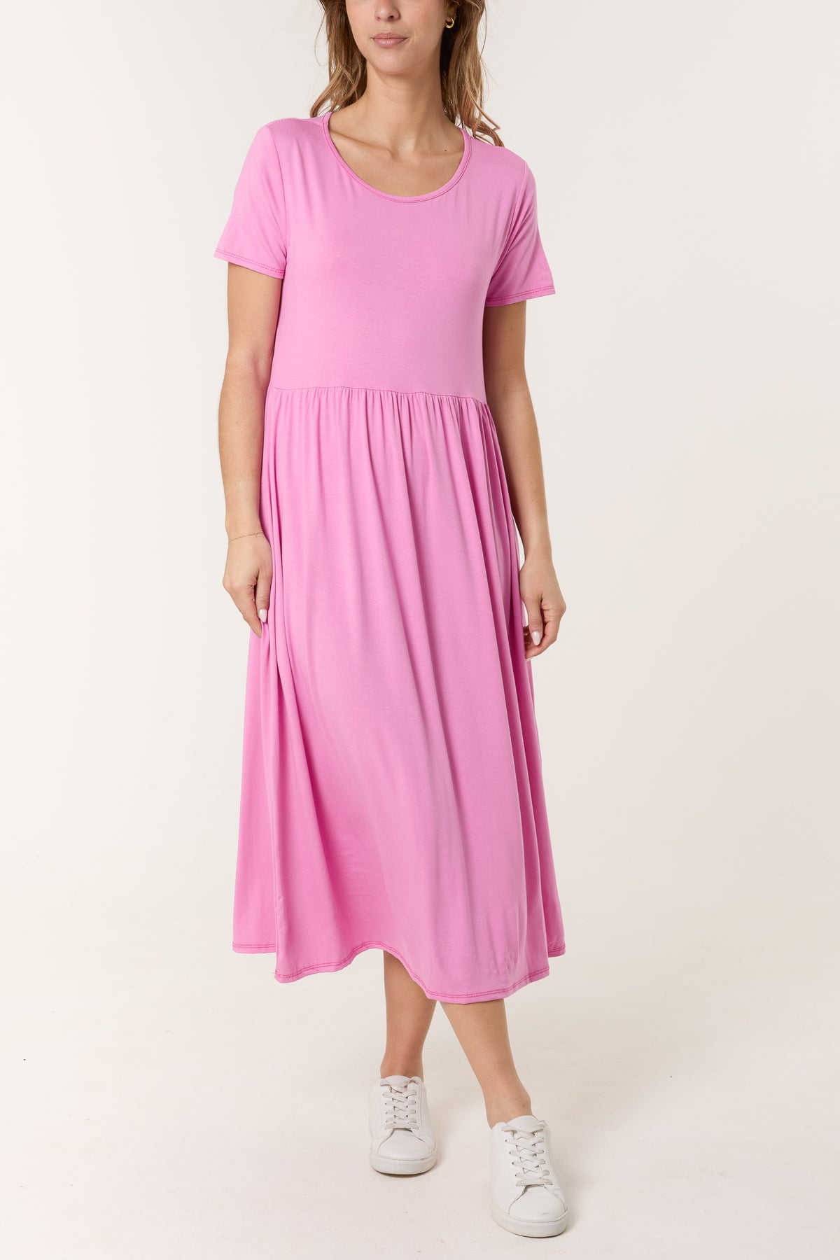 Round Neck Stretch Tiered Midi Dress