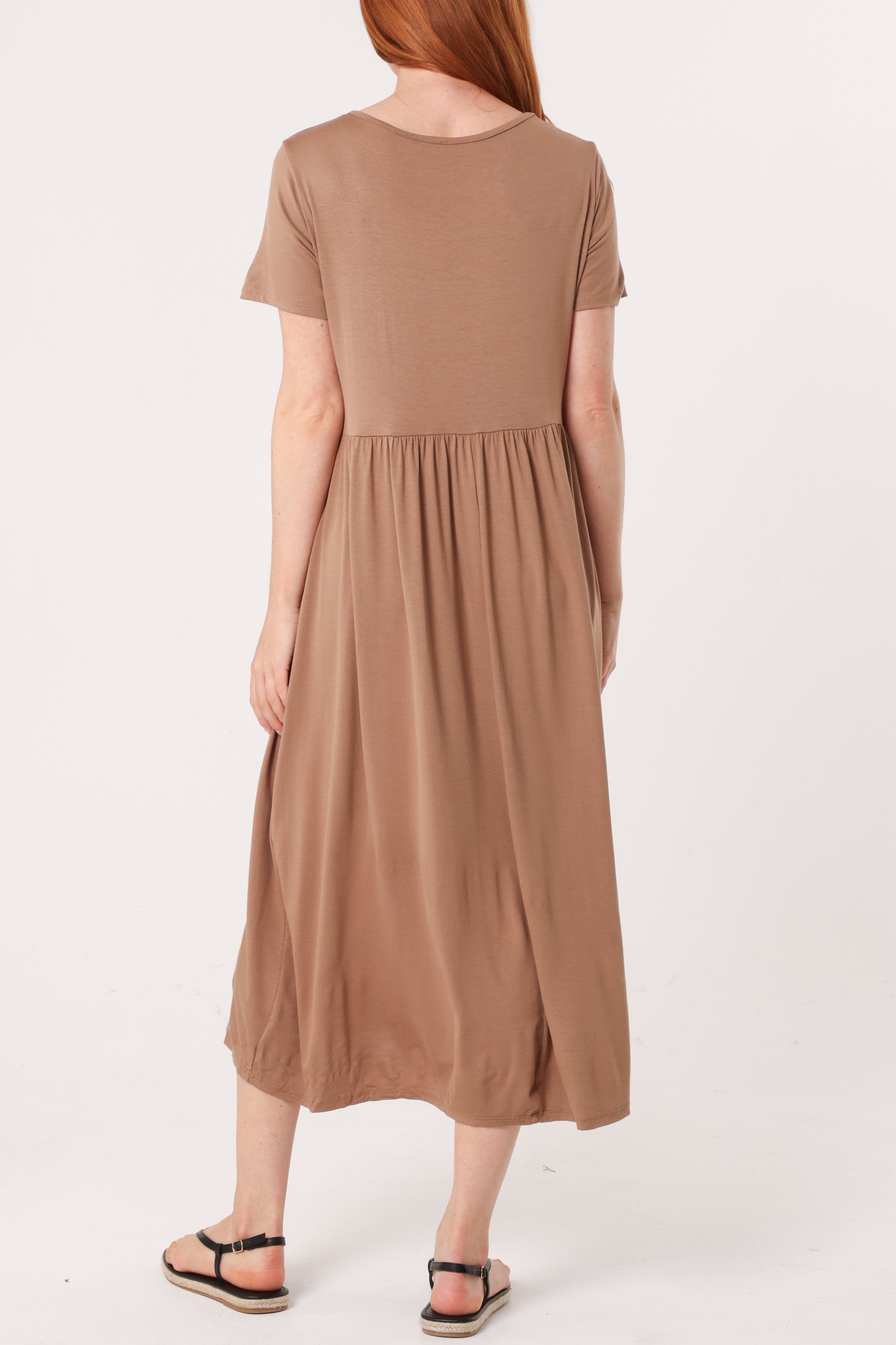 Round Neck Stretch Tiered Midi Dress