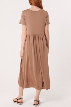 Round Neck Stretch Tiered Midi Dress