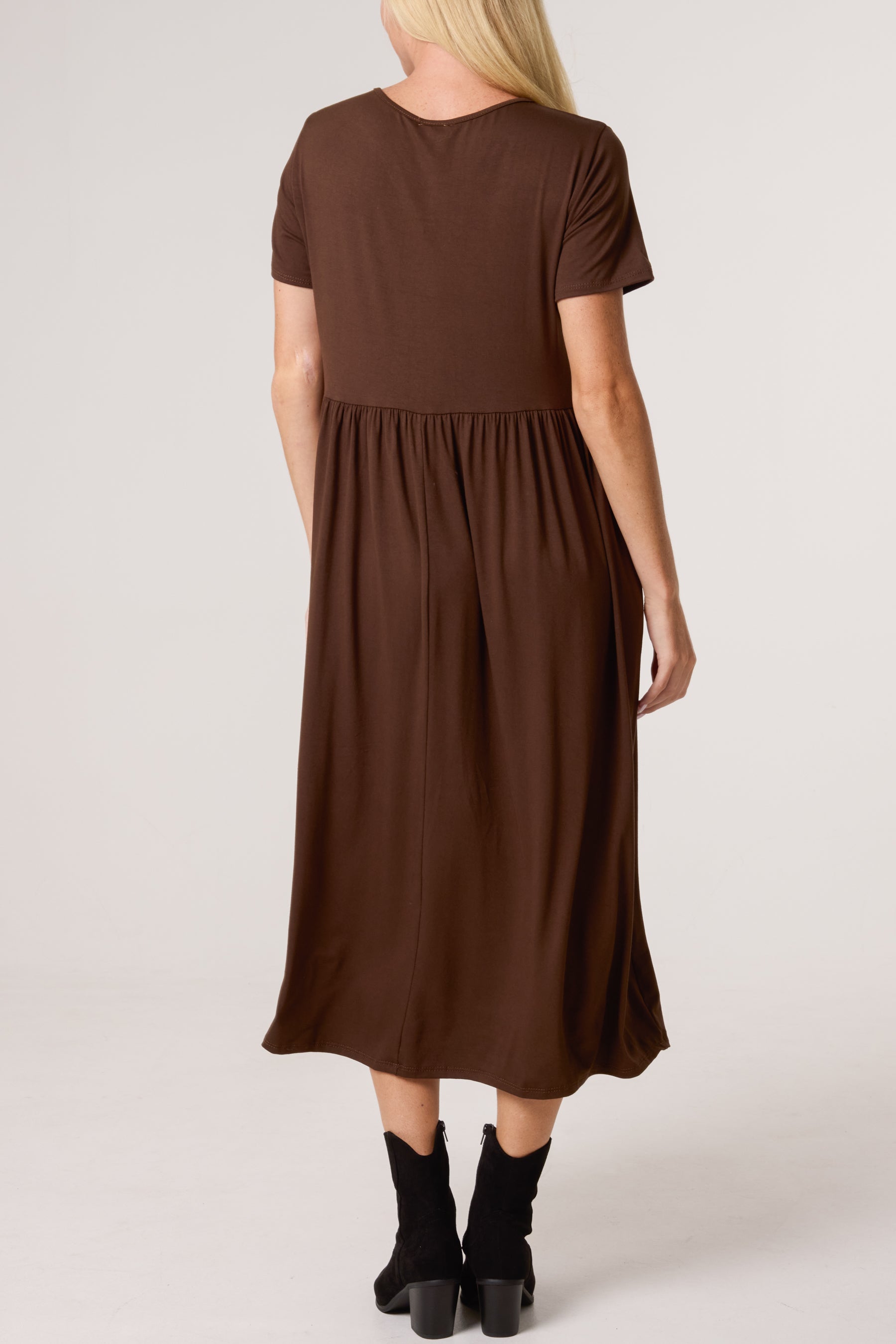 Round Neck Stretch Tiered Midi Dress
