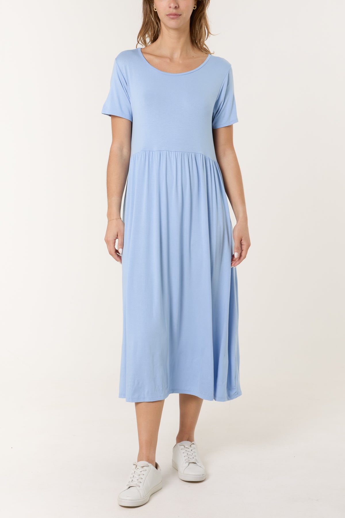 Round Neck Stretch Tiered Midi Dress