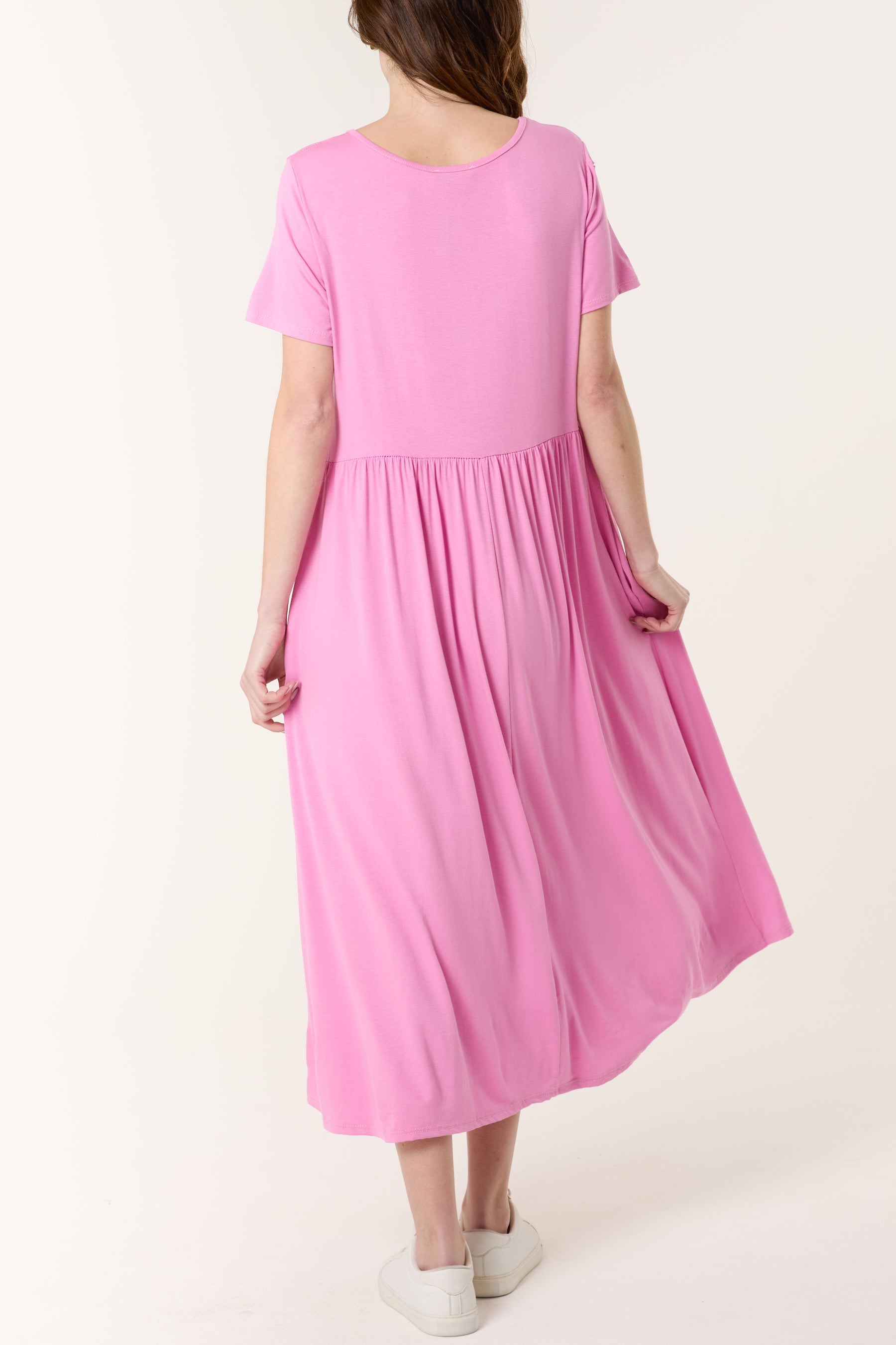 Round Neck Stretch Tiered Midi Dress
