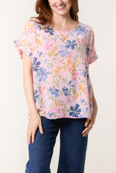 Multi-Flowered Frill Sleeve Cotton Top