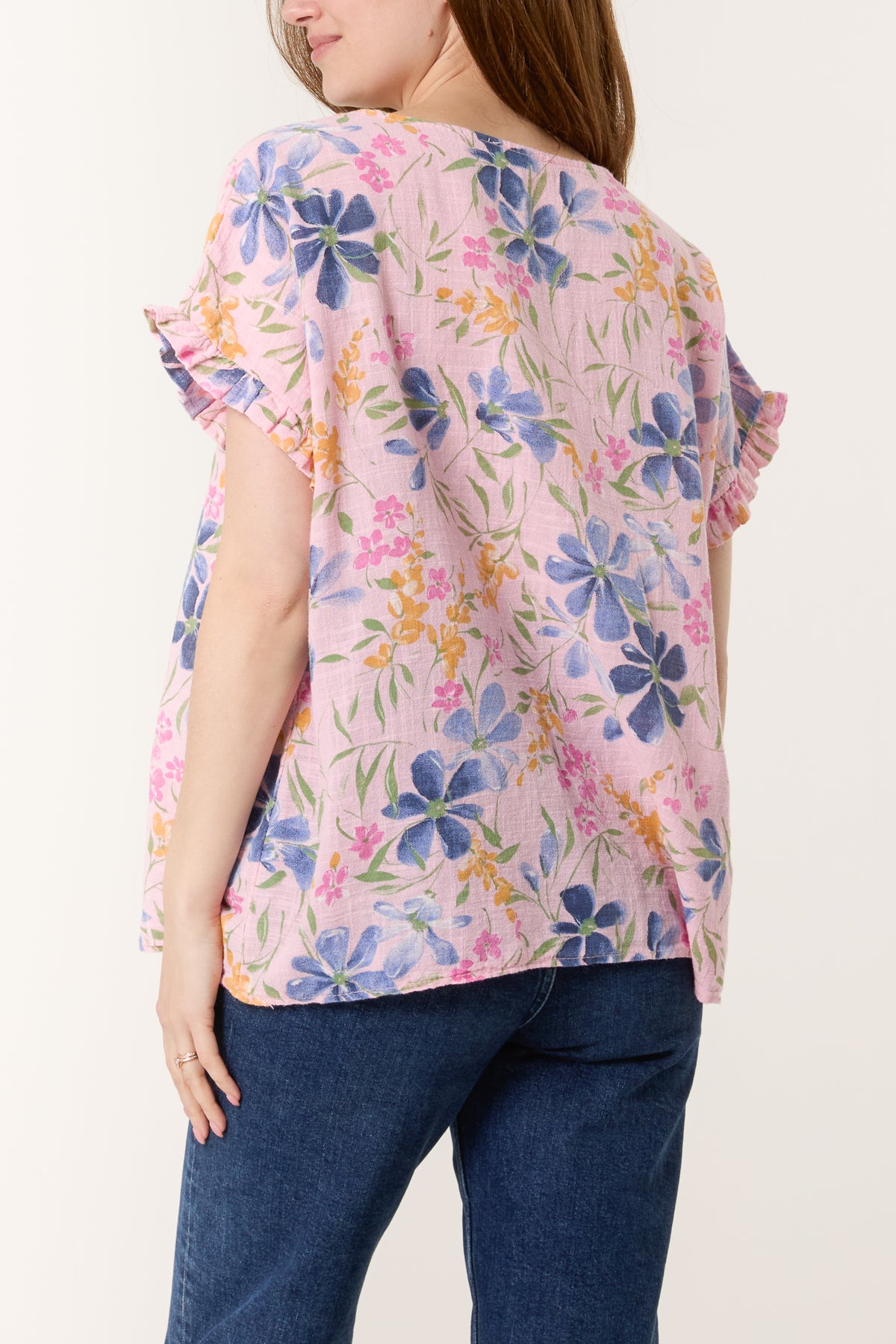 Multi-Flowered Frill Sleeve Cotton Top