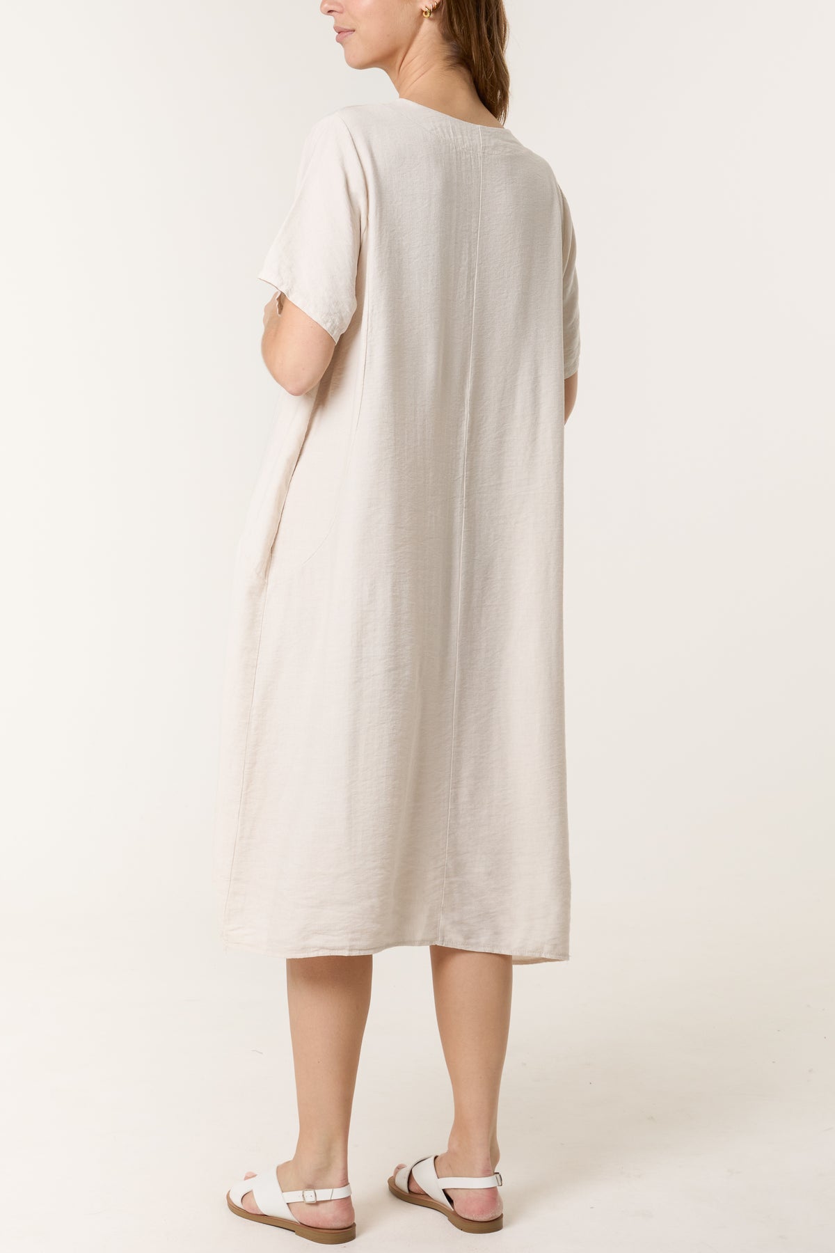 Boat Neck Short Sleeve Midi Dress