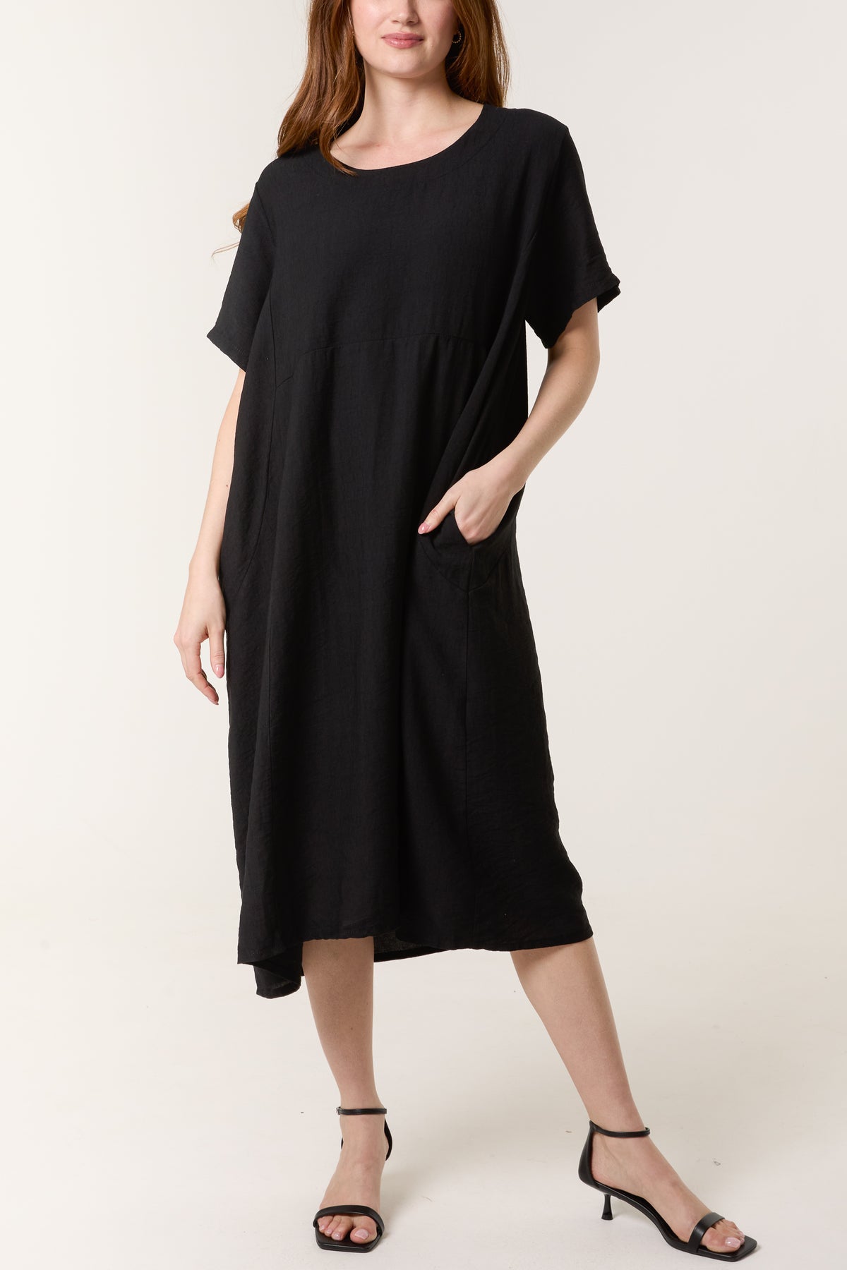 Boat Neck Short Sleeve Midi Dress