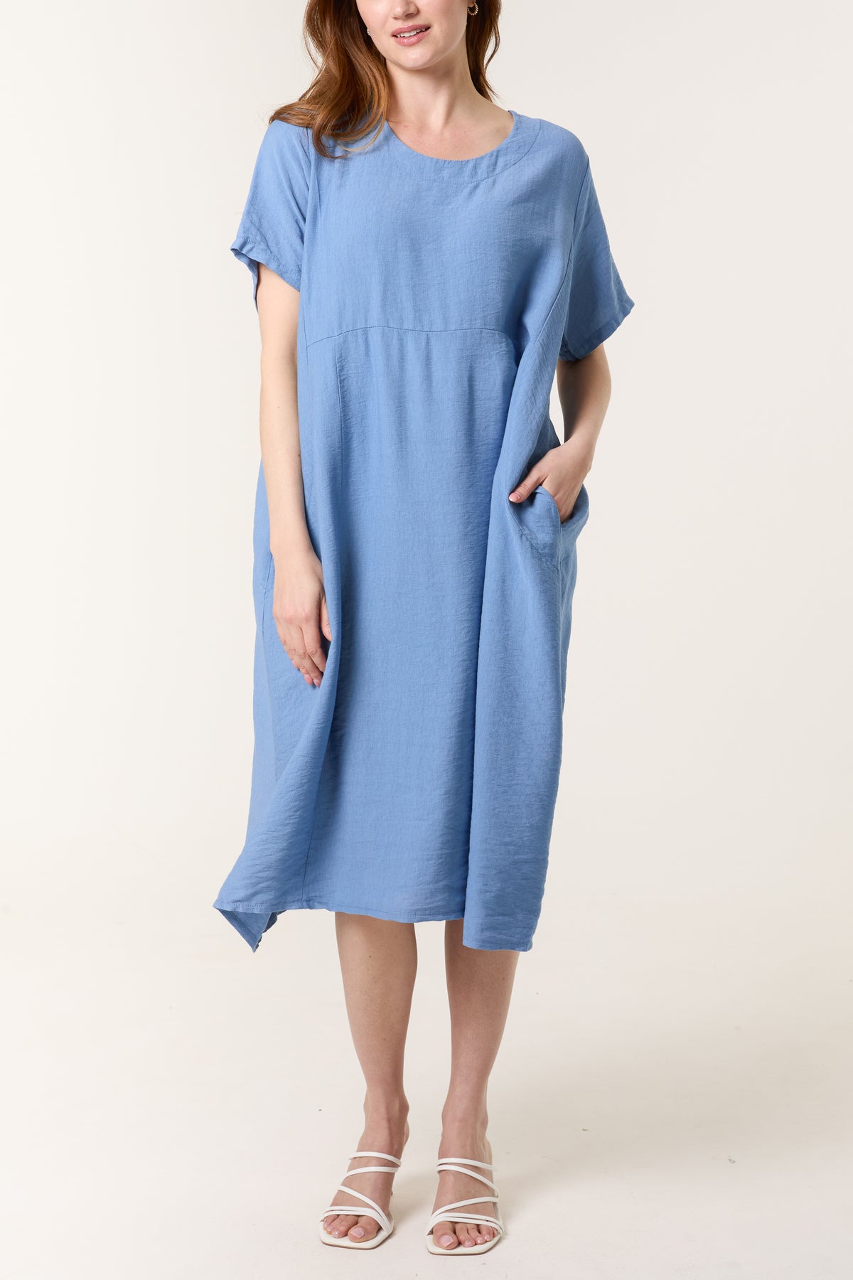 Boat Neck Short Sleeve Midi Dress