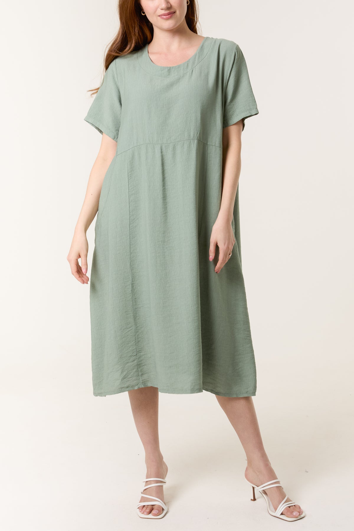 Boat Neck Short Sleeve Midi Dress