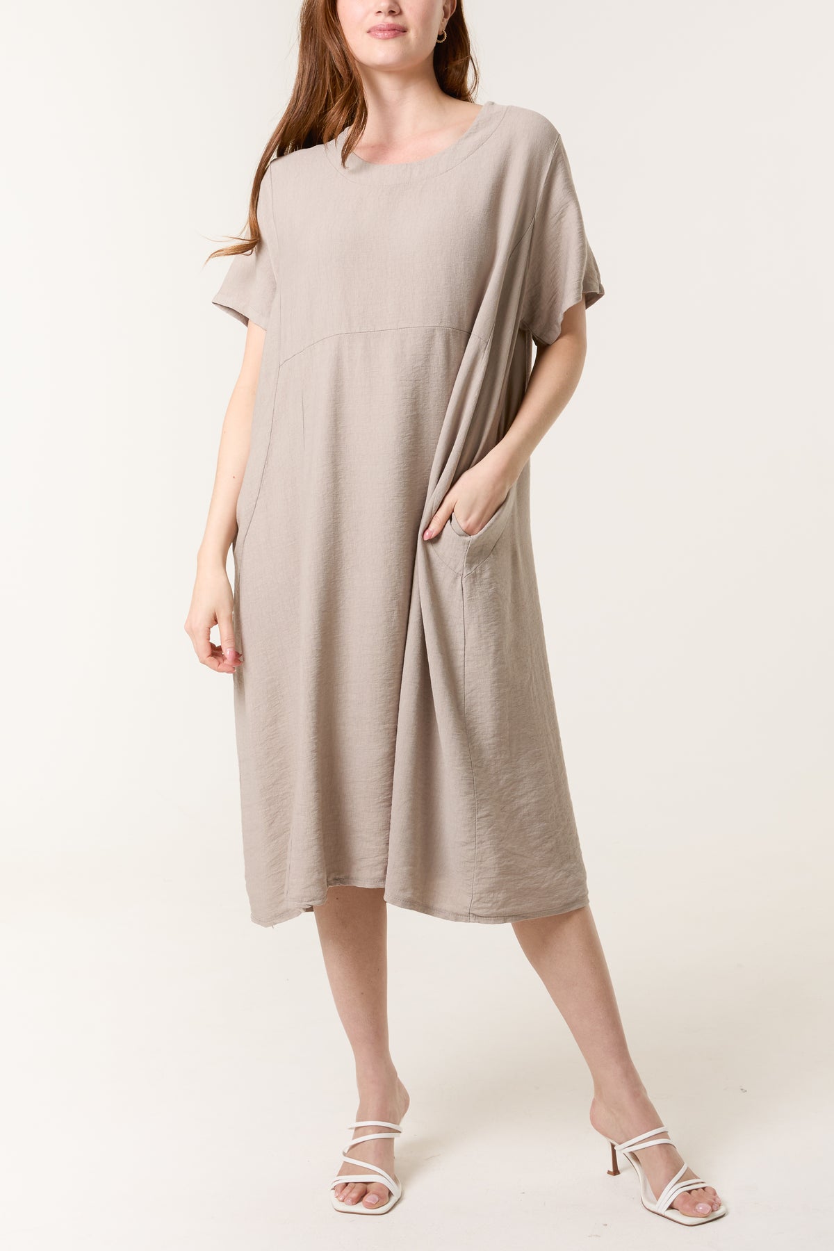 Boat Neck Short Sleeve Midi Dress