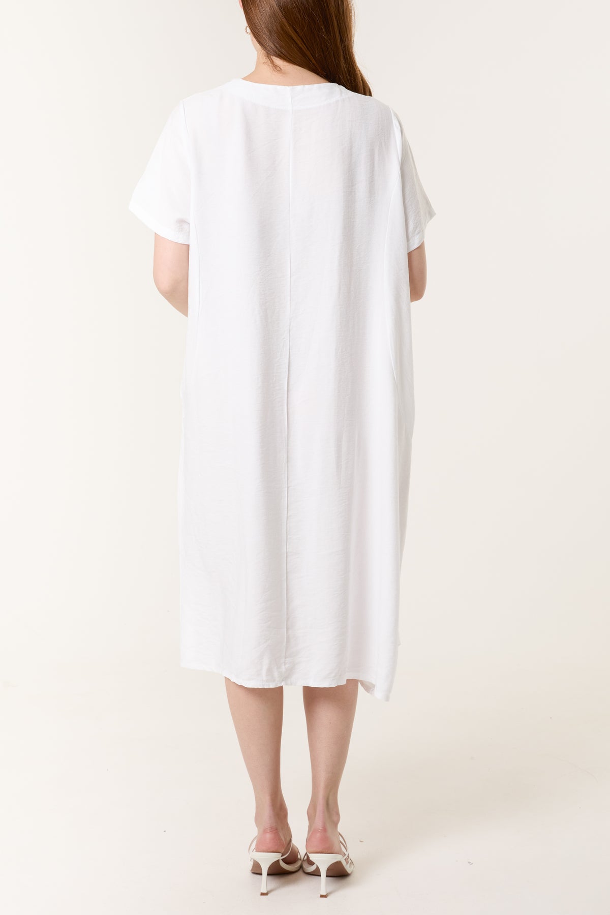 Boat Neck Short Sleeve Midi Dress
