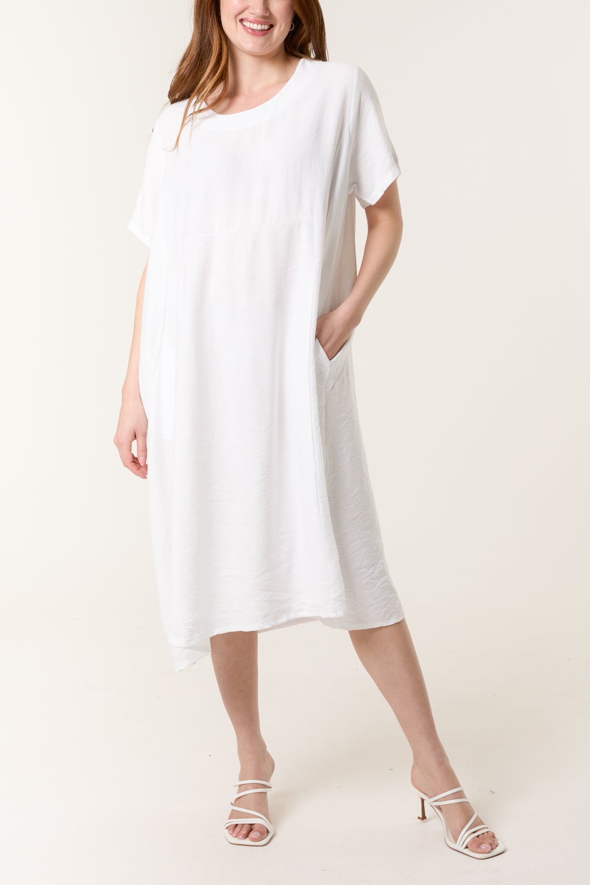 Boat Neck Short Sleeve Midi Dress