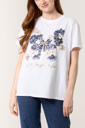 Floral Butterfly Short Sleeve T-Shirt