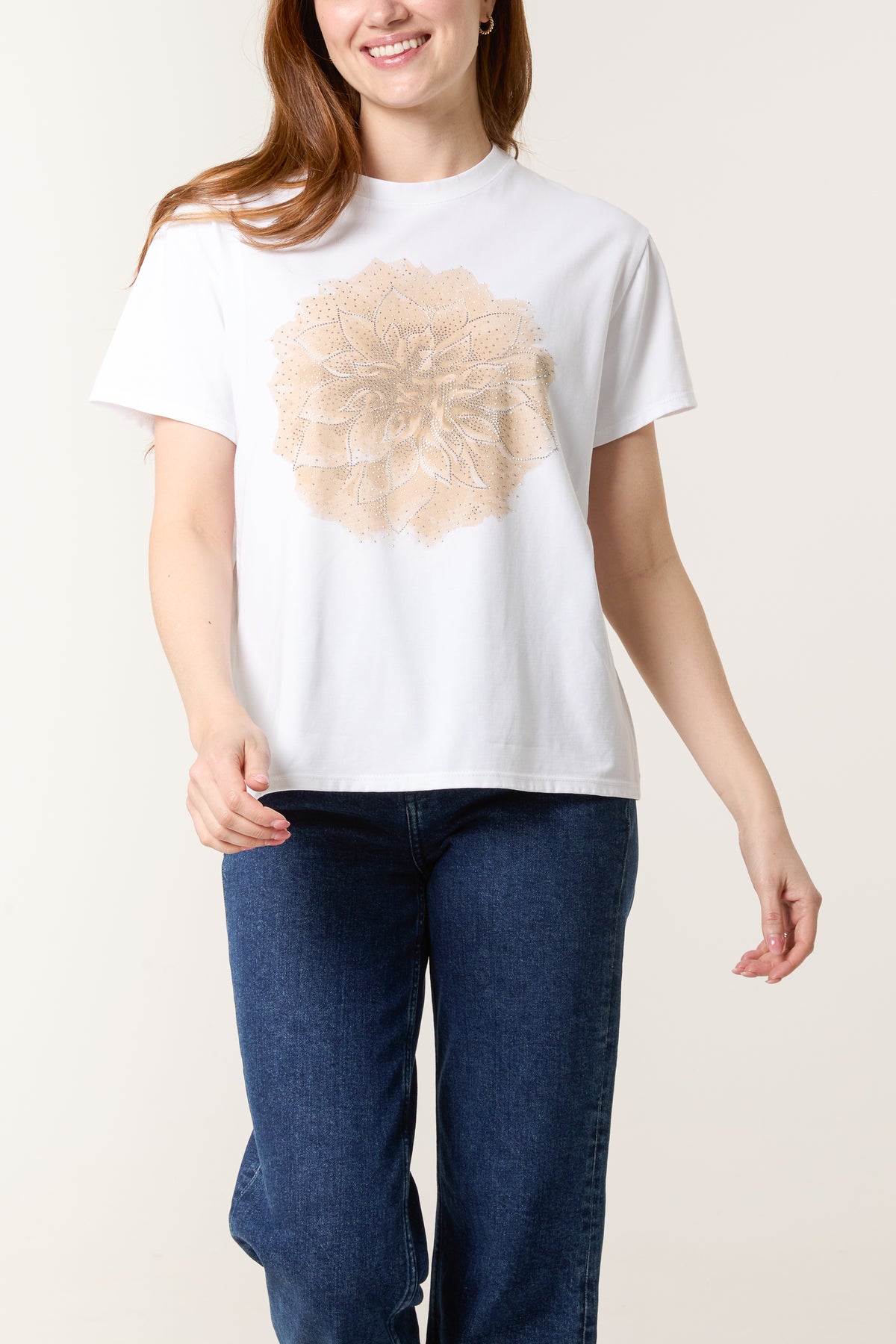 Diamante Lotus Flower Short Sleeve T-Shirt