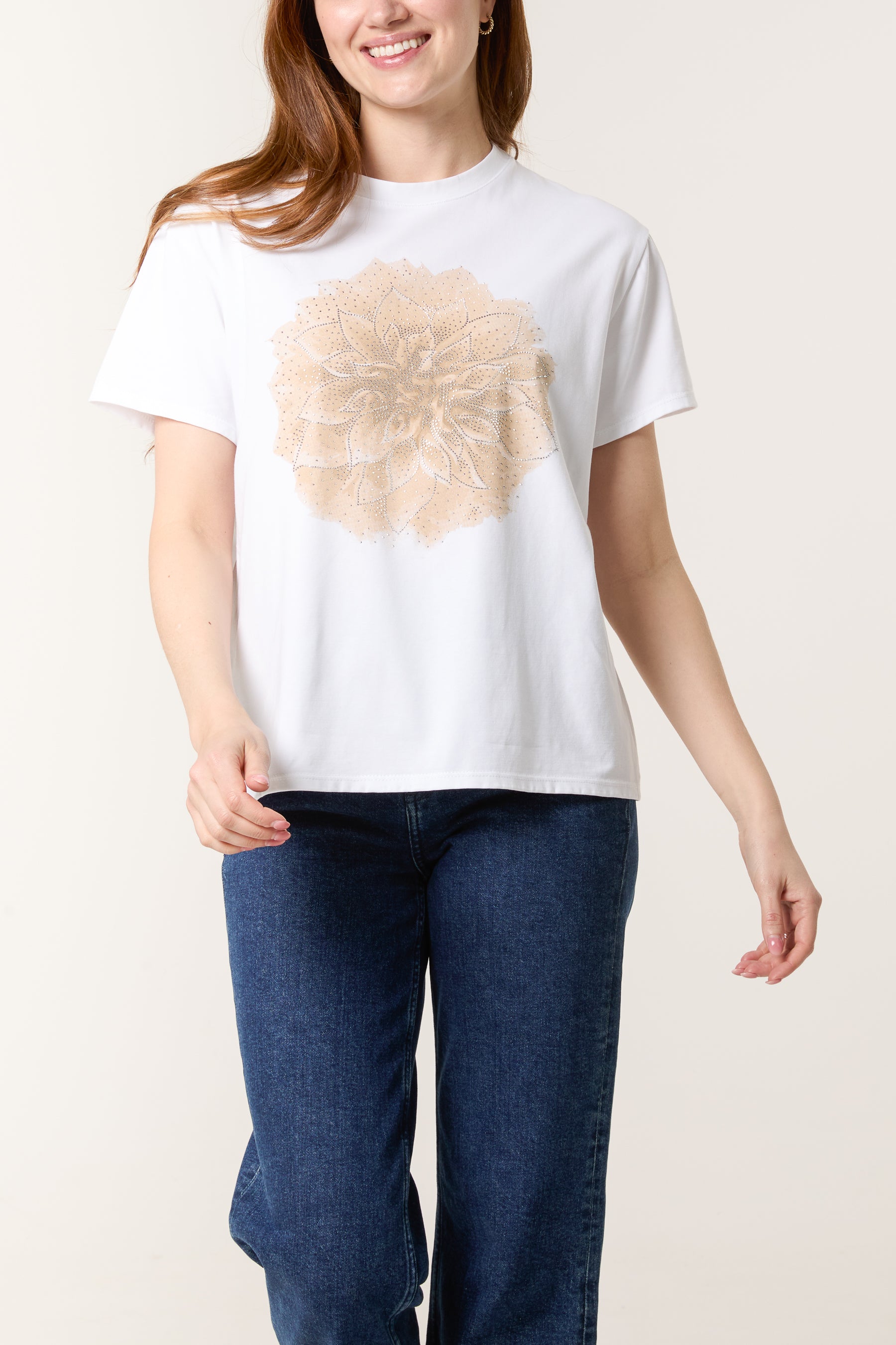 Diamante Lotus Flower Short Sleeve Top