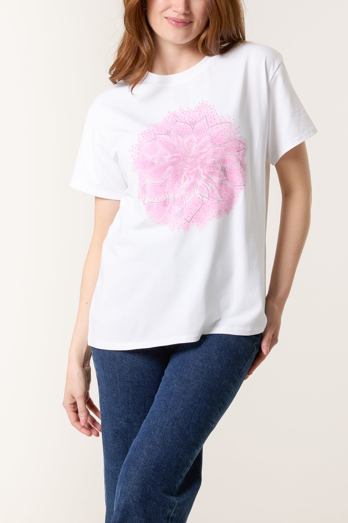 Diamante Lotus Flower Short Sleeve T-Shirt