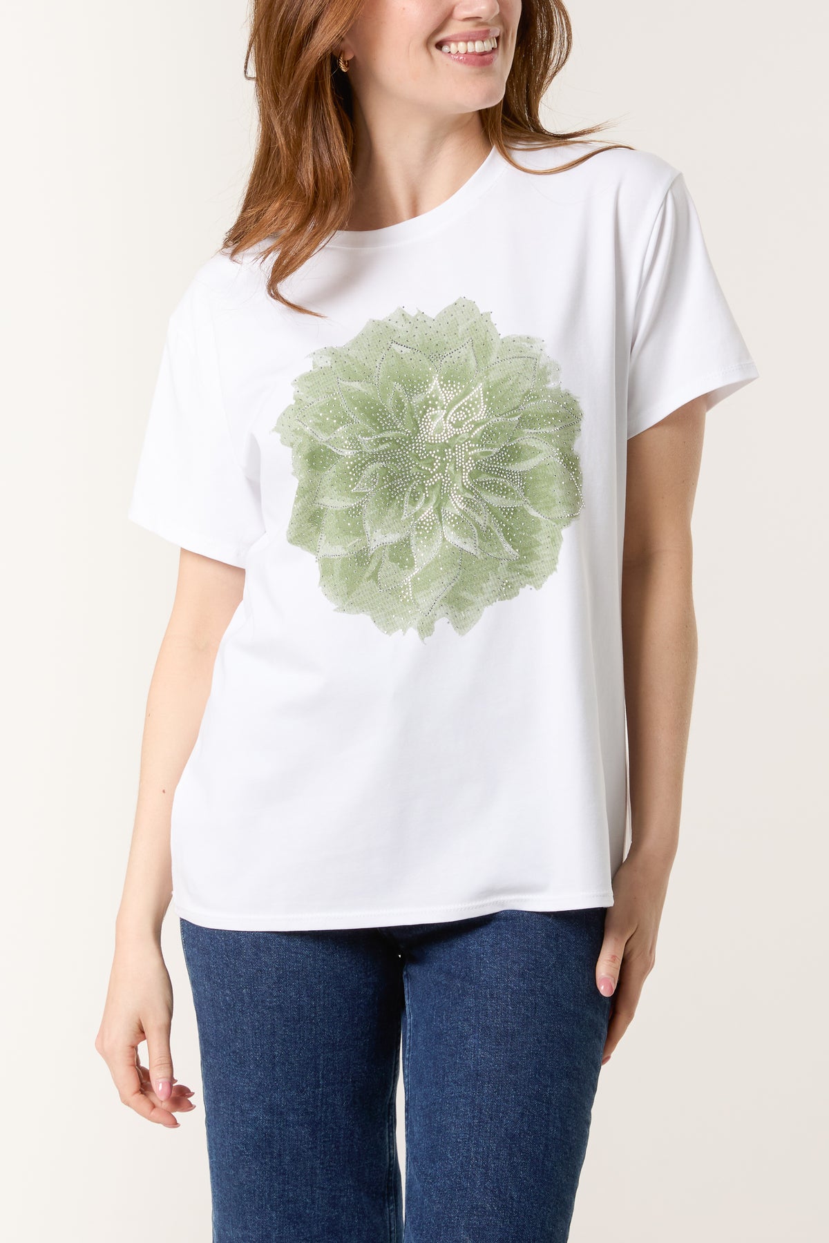 Diamante Lotus Flower Short Sleeve T-Shirt