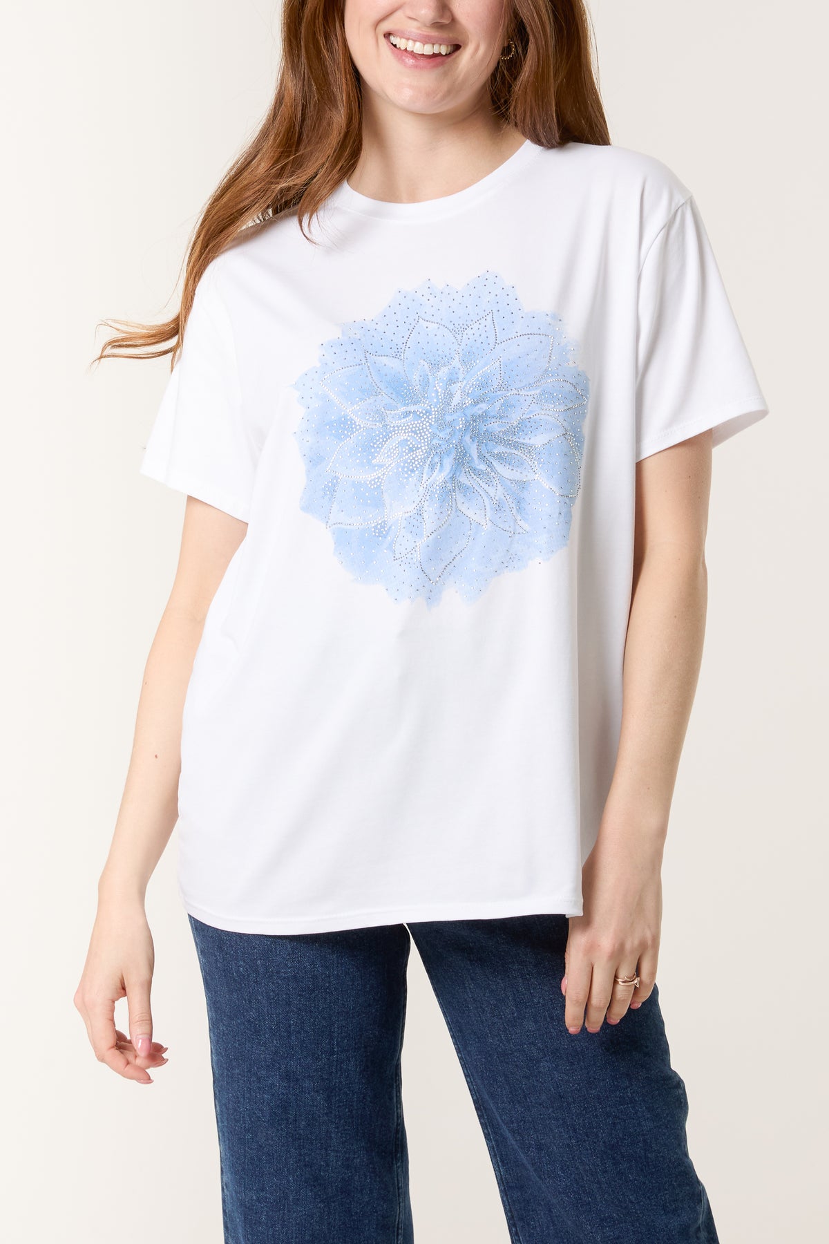 Diamante Lotus Flower Short Sleeve Top